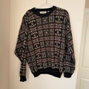 Natural Issue Vintage Fair Isle Sweater XL Brown Acrylic Grandpa Knit